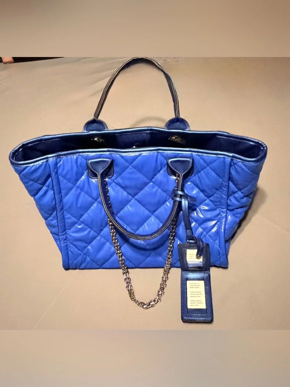 Steve Madden Quilted Royal Blue Tote with Chain Handles
